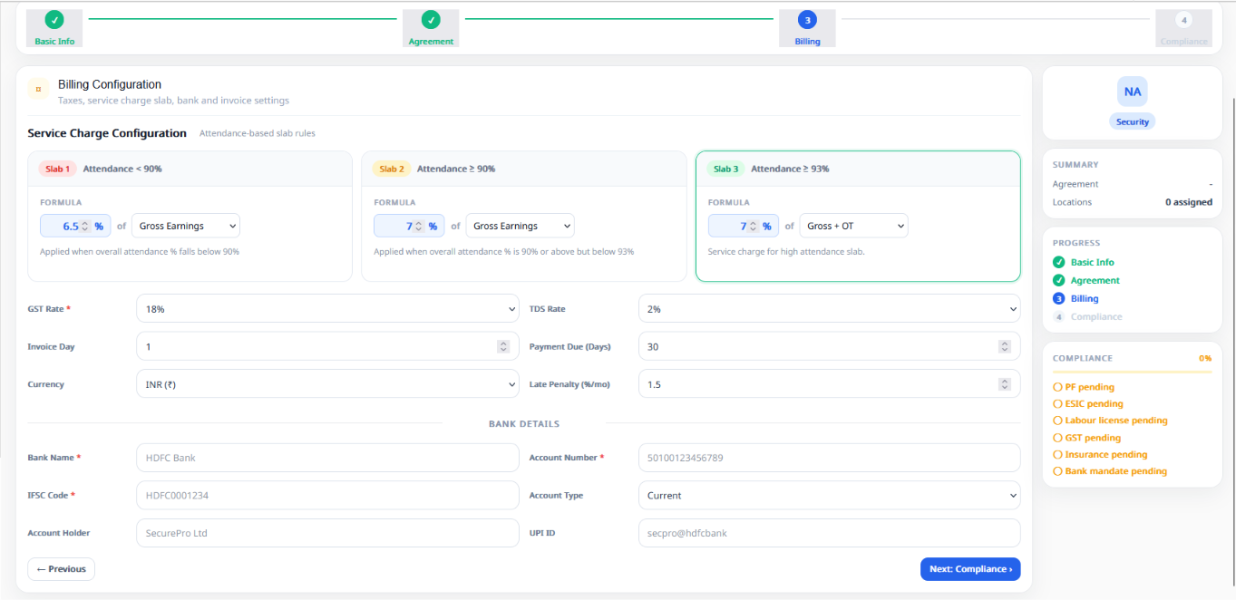 INQHRM Contractor Management Module Screenshot showing contractor master and contract worker wages