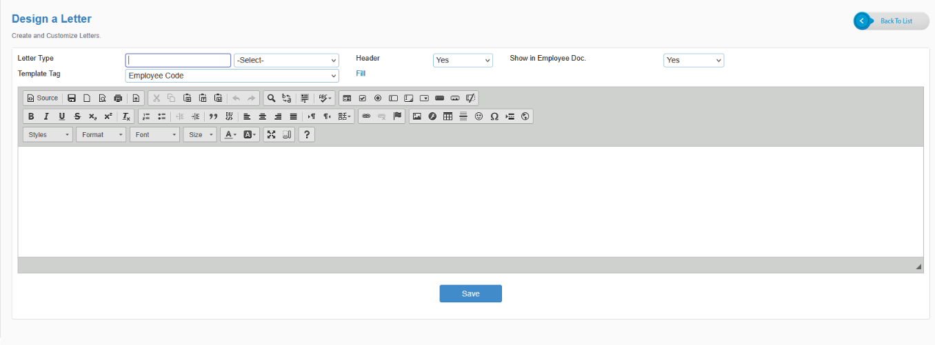 INQHRM Personal File Management Screenshot showing employee documents and custom letter generation